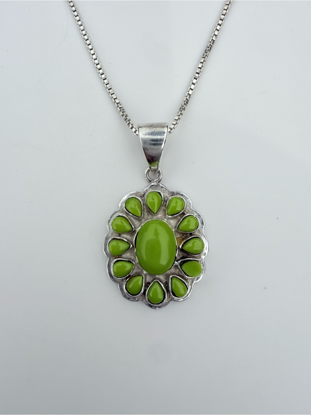 ✨ Stunning Sterling Silver Lime Green Gaspeite Turquoise Gemstone Pendant! ✨